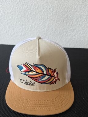 Beige & Tan Feather Trucker Hat